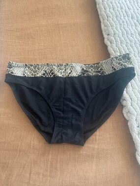 Jaclyn Smith Black Bikini Bottom with Snake Print Waistband